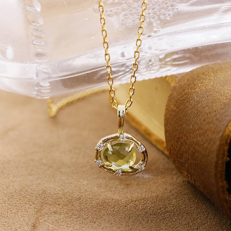 Gioiellin - S925 Silver Jewelry - Wholesale Pendant/Charm Necklace - 925 Sterling Silver Irregular Peridot Ring Necklace6