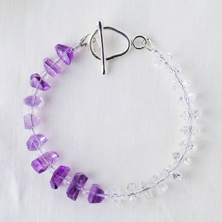 LoveGem Studio LLC - Wholesale Beaded Bracelet - Violet Harmony Bracelet – Premium Grade Facet-Cut Amethyst & Ice-Clear Quartz with Argentium Silver Toggle0