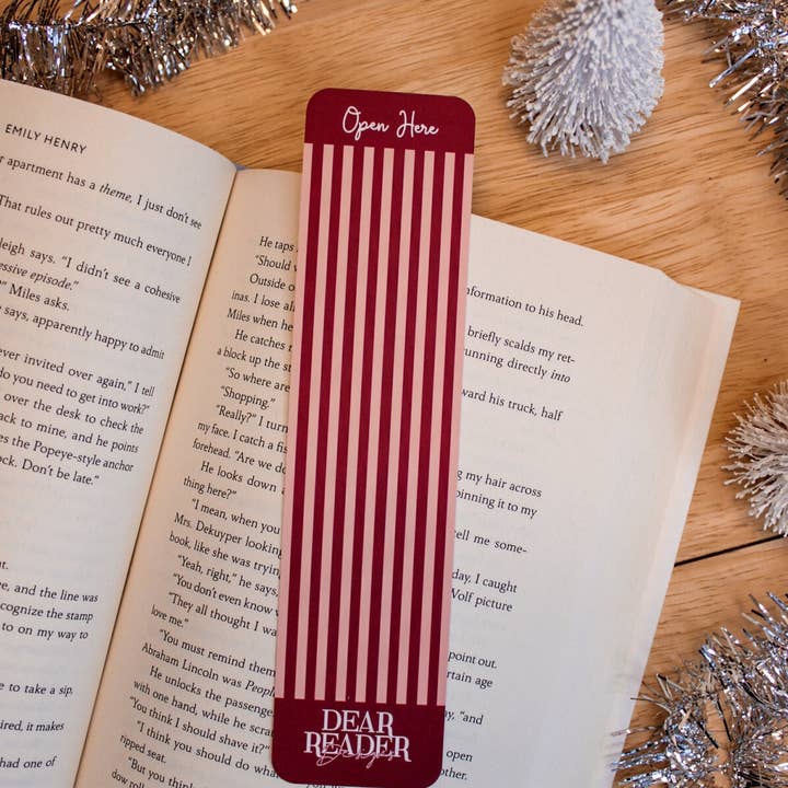 Dear Reader Designs - Wholesale Bookmark - Holly & Ribbon Open Here Bookmark2