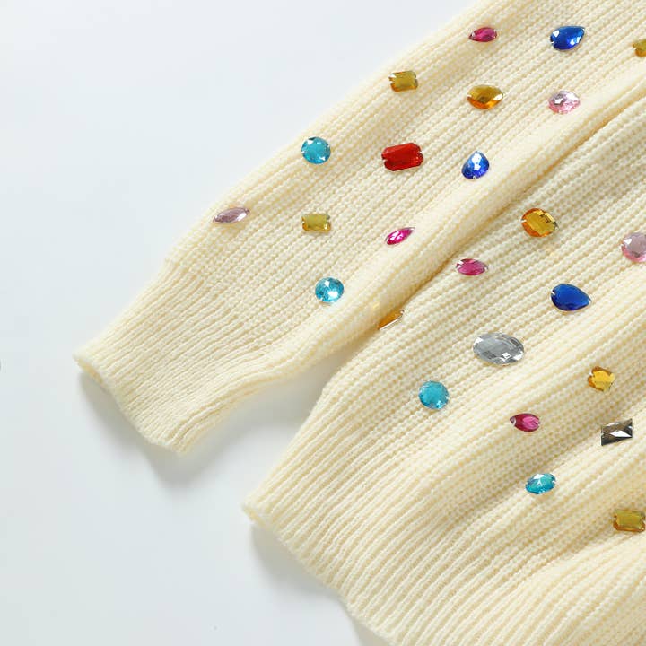 PEACH ACCESSORIES - Wholesale Knit Sweater - Women's - Knit Jumper with Multicolored Gem Stones SK1629