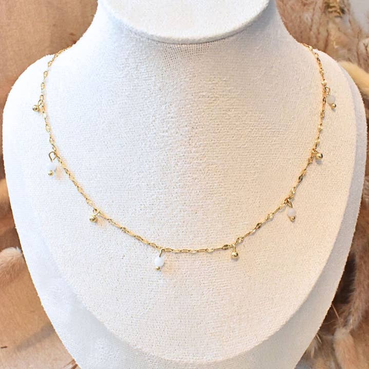 Natural Stone Necklace Moonstone - Stainless Steel for wholesale by Minéralissime