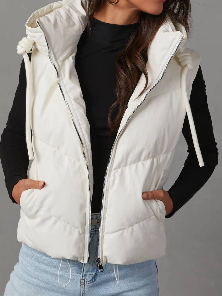 Rosa Clothing - Wholesale Outerwear Vest - Women's - Hooded Puffer Double Slip Pocket Waistcoat2