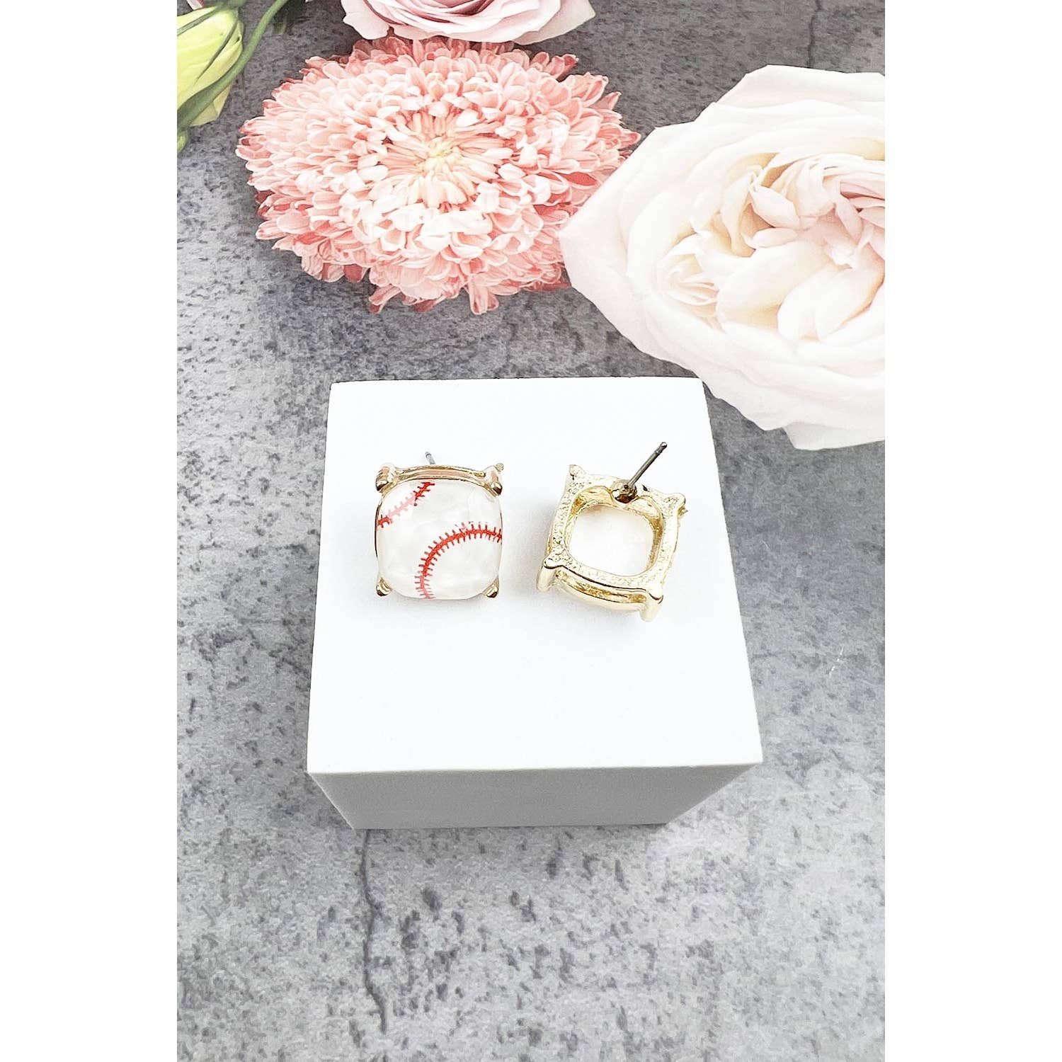 JHP Collection - Wholesale Stud/Post Earrings - RECTANGULAR SHAPE SPORTS BALL STUD EARRINGS1