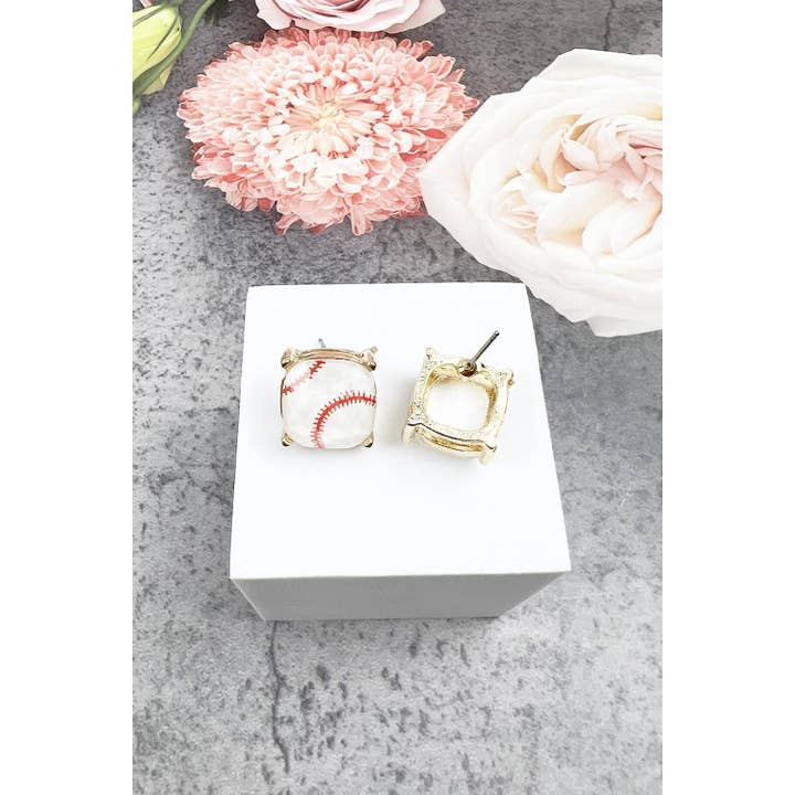 JHP Collection - Wholesale Stud/Post Earrings - RECTANGULAR SHAPE SPORTS BALL STUD EARRINGS1