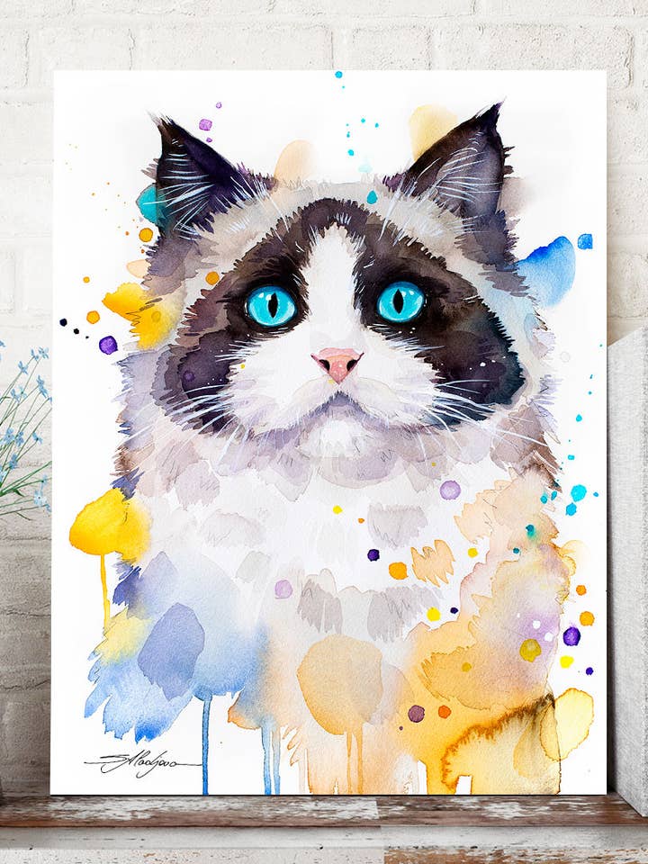 Ragdoll cat Watercolor Painting Print, Cute Pet, Wall Art for wholesale by Slaveika Aladjova
