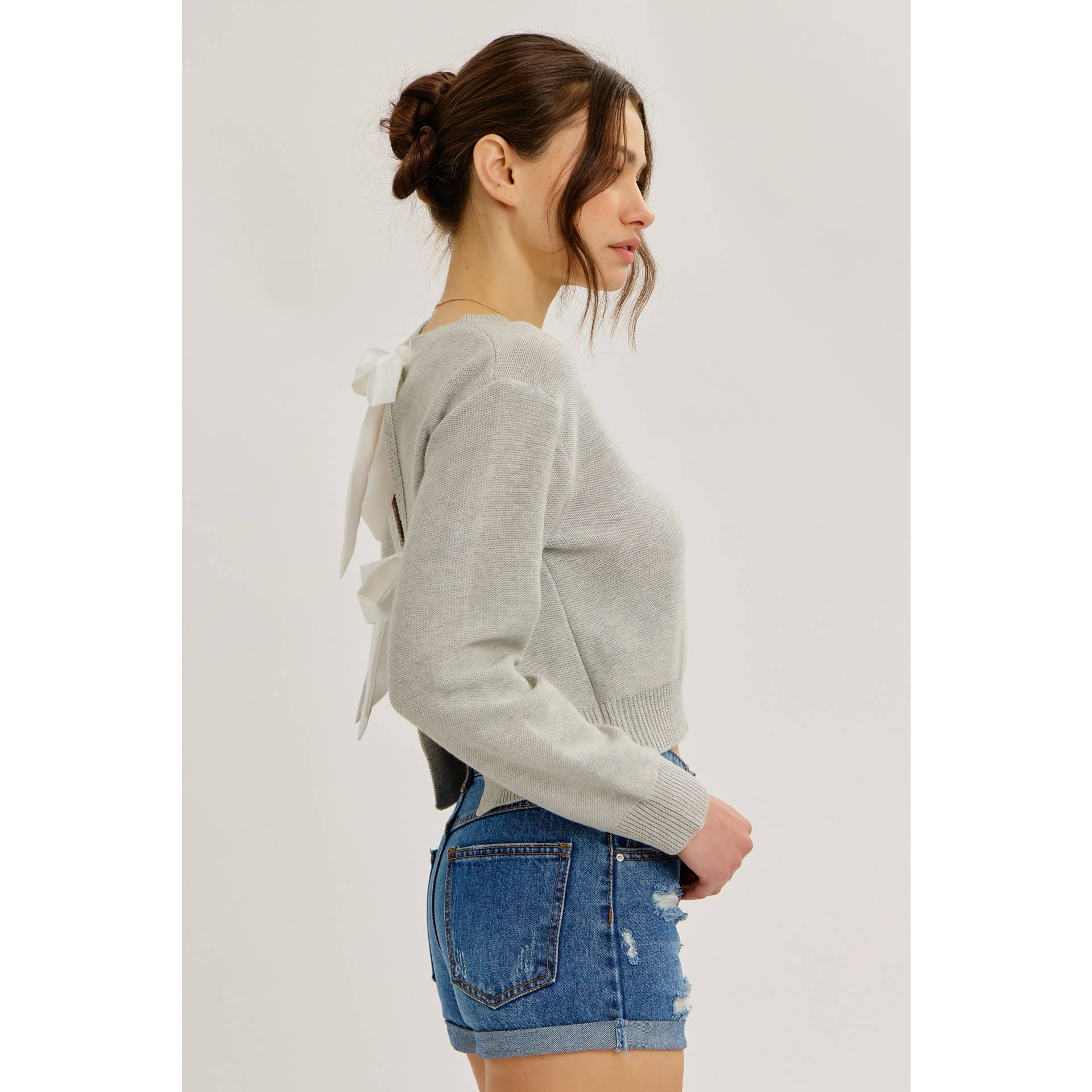 idem ditto – Pulôver - Mulher por atacado – TOP DE MALHA COM LAÇO NAS COSTAS E DECOTE REDONDO EM CONTRASTE5