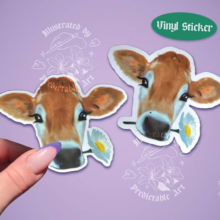 Pegatina de vinilo de vaca Daisy | disponible en acabado brillante y mate para venta al por mayor de Predictable Art