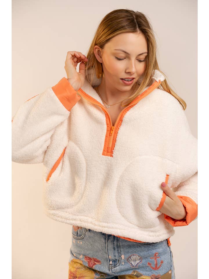 Blue B - Wholesale Sweatshirt - Women's - 91854T Half Zip High Neck Contrast Seam Fleece Pullover12