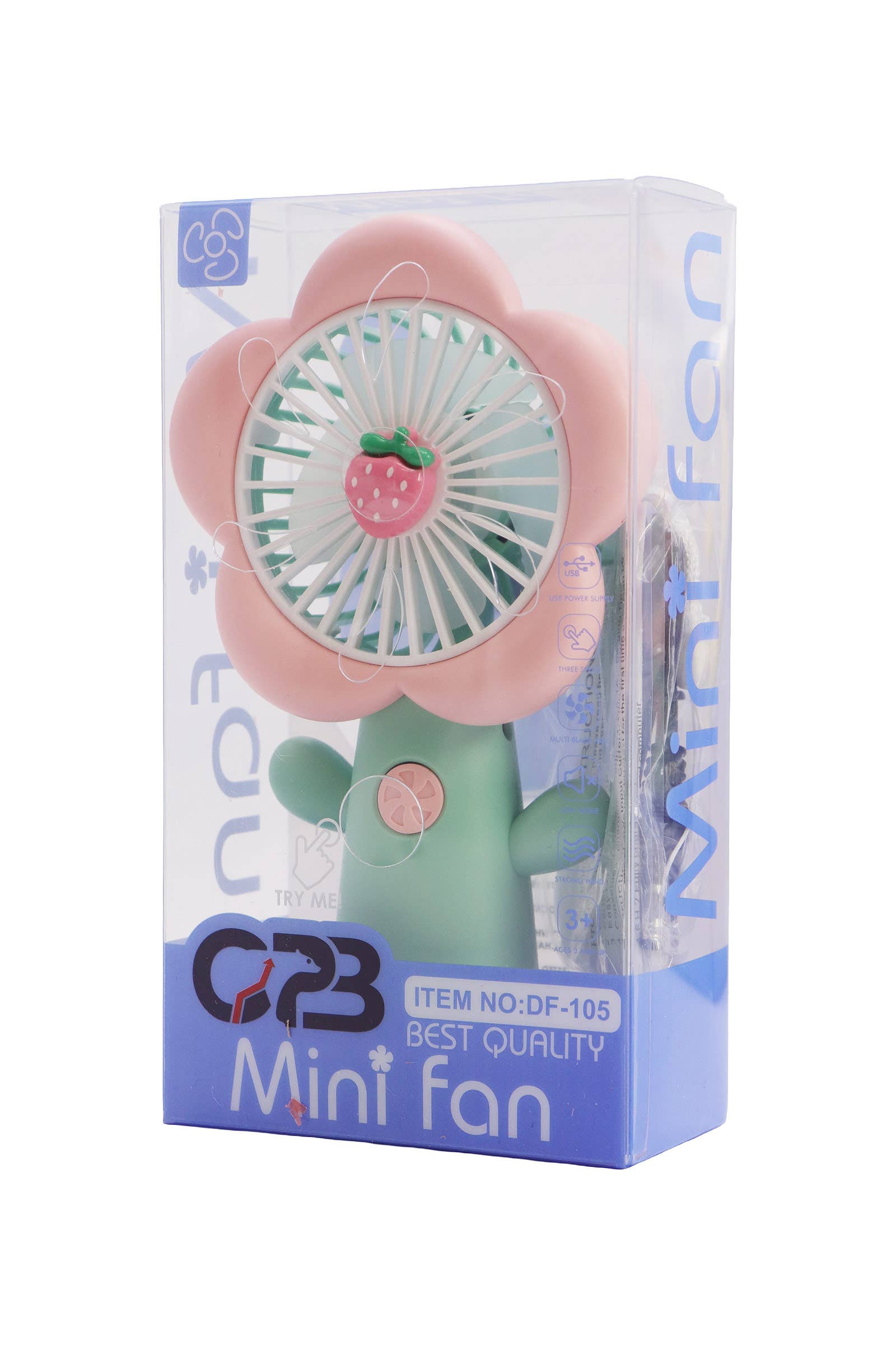 DIVERSE Bärbar elektrisk handfläkt med pastellfärgade blomblad och fruktmotiv för wholesale på Faire9