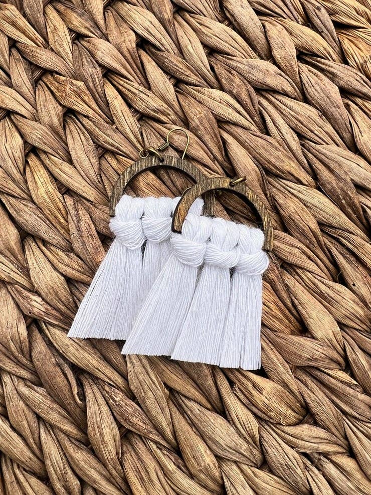 SMR Wholesale - Wholesale Dangle Earrings - White Wood Macrame Earrings