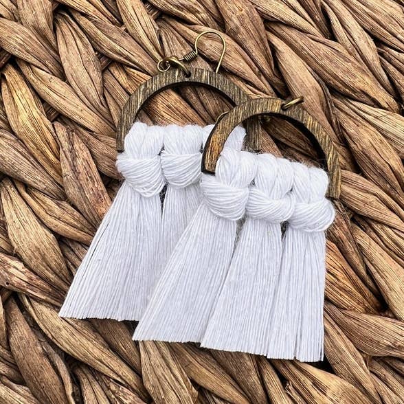 SMR Wholesale - Wholesale Dangle Earrings - White Wood Macrame Earrings0
