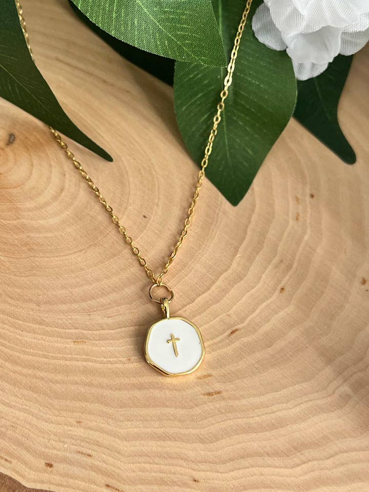Valentine's Gold Cross Necklace 16K White Pendant for Women for wholesale by Saved By Christ Design