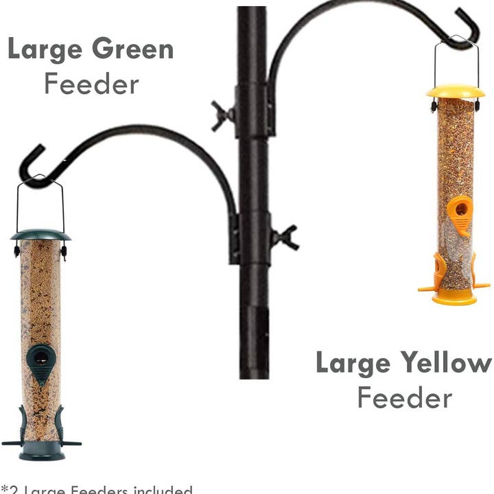 Ashman Online - Wholesale Bird Feeder - Premium Bird Feeding Station with 2 Bird Feeders Included for Outside - Multi Feeder Pole Stand Kit with 4 Hangers, Bird Bath and 5 Prong Base for Attracting Wild Birds - 22 Inch Wide x 92 Inch Tall.