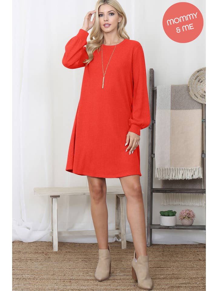You & Me - Wholesale Dress - Women's - YMD10051V-BRUSHED WAFFLE BUBBLE SLEEVE POCKET DRESS16