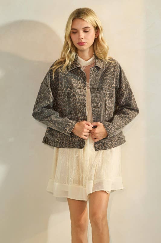 Pink Irene Wholesale - Wholesale Jacket - Women's - Leopard Printed Denim Jacket24