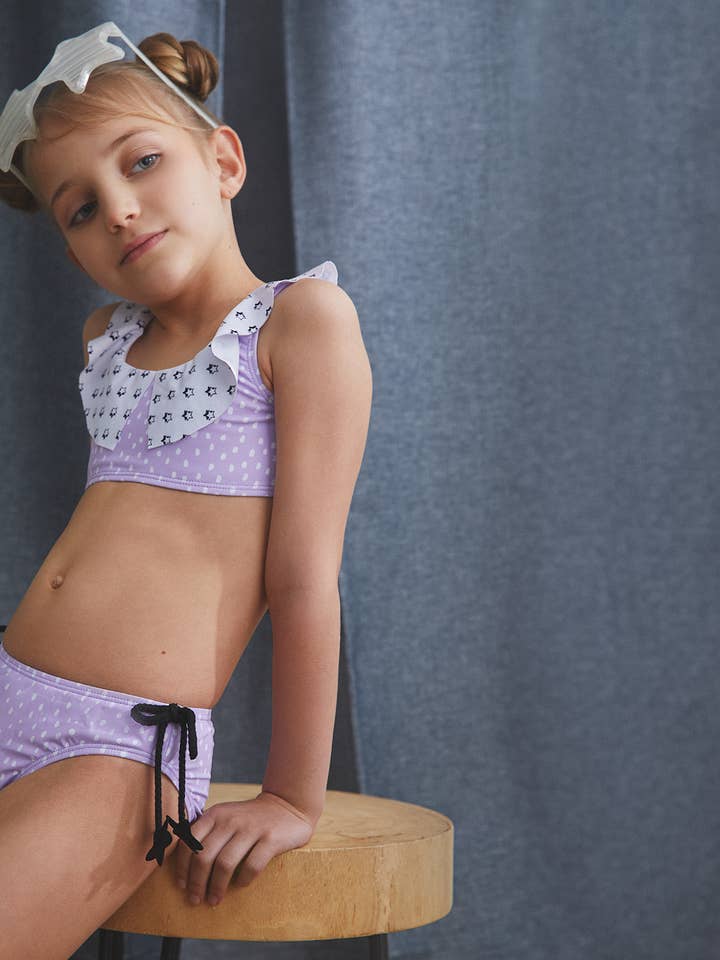 Mauve meisjesbikini met witte stippen voor wholesale door Dadati