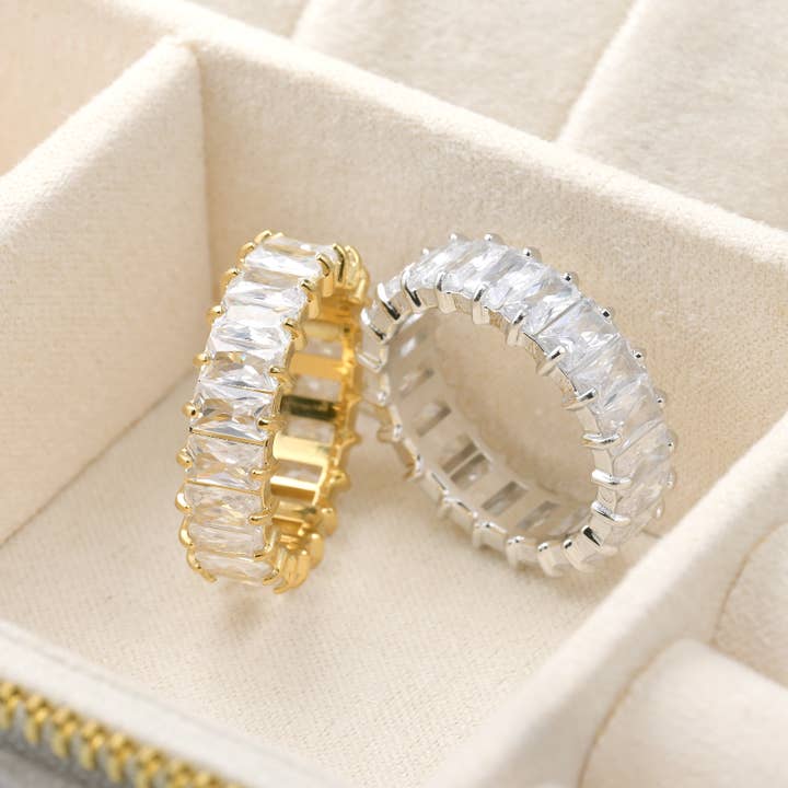 Blueyejewelry – Engroshandel Ring med sten – Bred baguette-skåret diamantring med CZ2