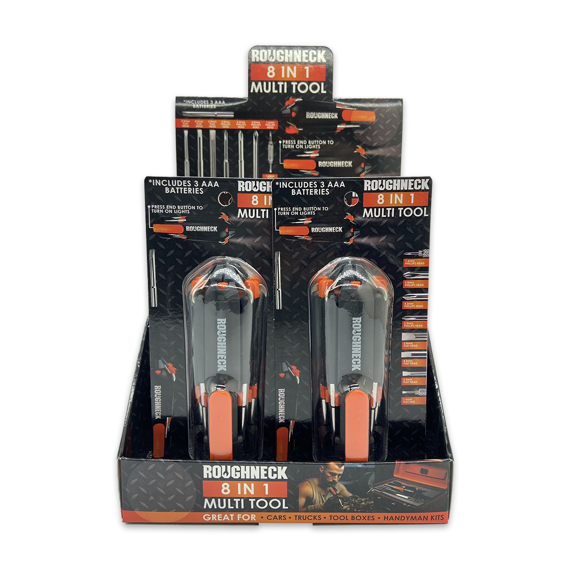 Novelty Brands - Wholesale Handy Tool - Roughneck 8-In-1 Multi-Tool with LED Light - 6/Display6