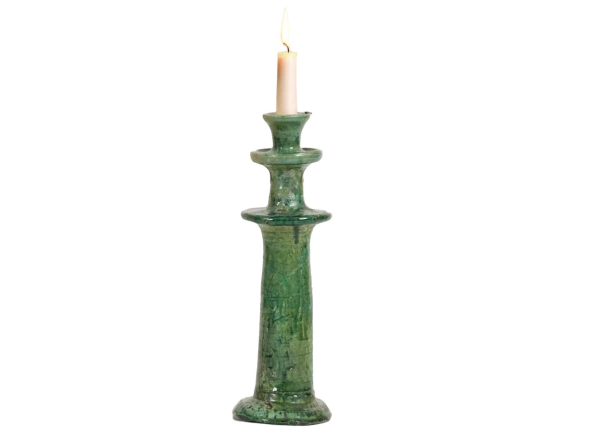Moroccantastics - Wholesale Candle Holder - Handmade Tamegroute Candleholder Set – Tall Green Moroccan Pottery: Set of 3 Ceramic Glazed Pottery6