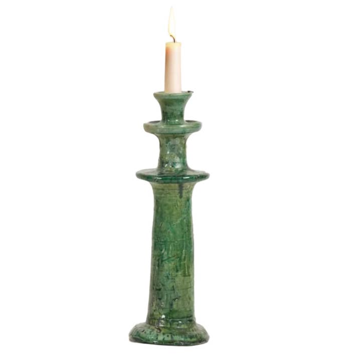 Moroccantastics - Wholesale Candle Holder - Handmade Tamegroute Candleholder Set – Tall Green Moroccan Pottery: Set of 3 Ceramic Glazed Pottery6