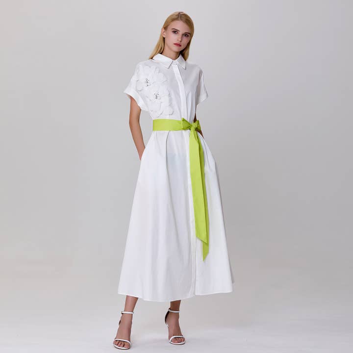 Blanco Vestido camisero minimalista con cinturón en contraste de venta al por mayor en Faire