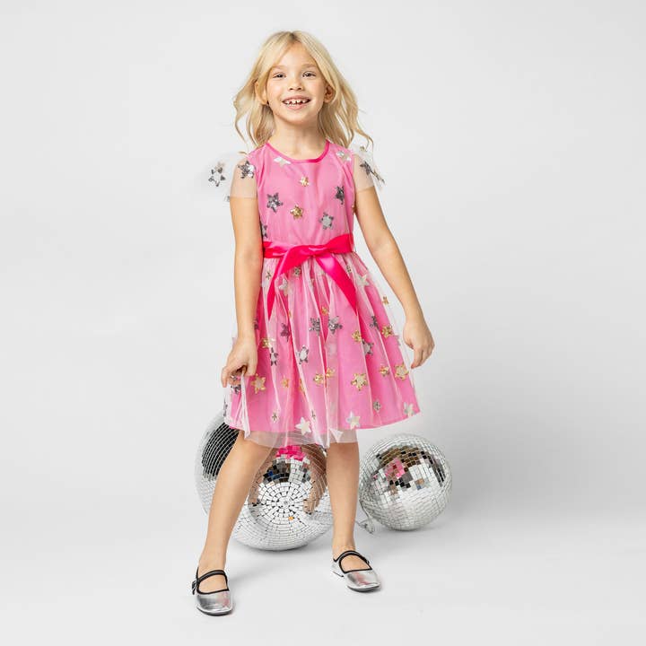 Holly Hastie London – wholesale Dress – Kids – Aster Sequin Star Tulle Girls Party Dress, Pink