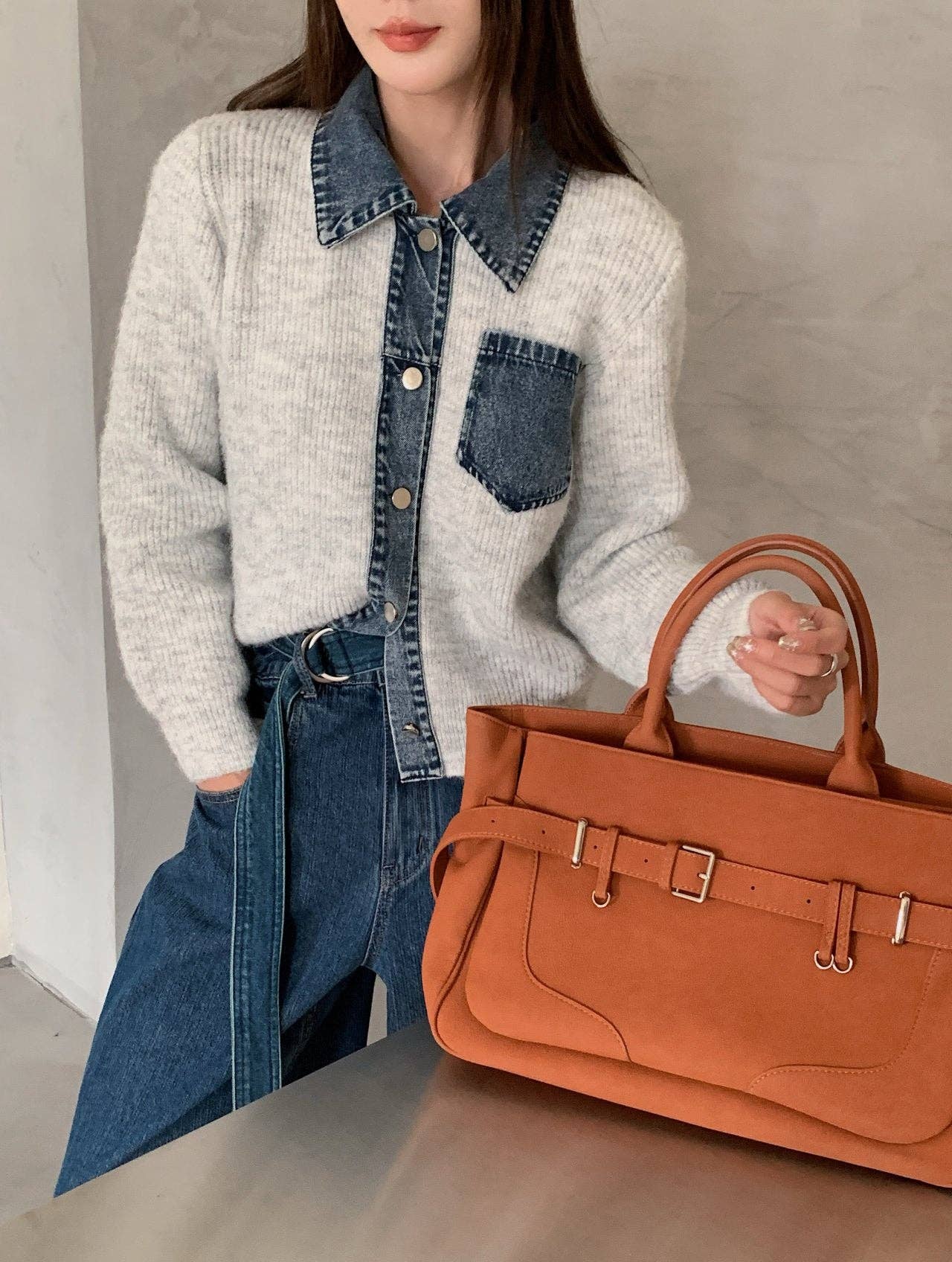 Little Light - Wholesale Jacket - Women's - Denim Layered Pocket Knit Jacket13