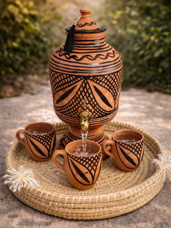 Moroccan Handmade Water Jar with Tap – Handcrafted in Terracotta for wholesale by Zayti L.T.D.M