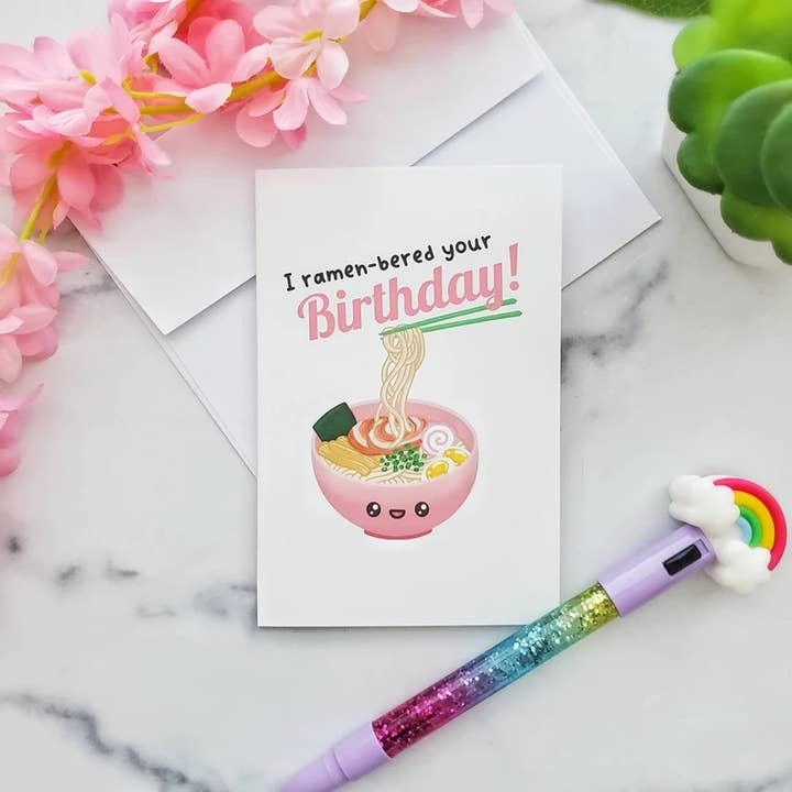 Muijistudio – wholesale Birthday card – Ramen Birthday Card, Ramen-bered Your Birthday, Ramen lover