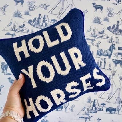 Southern Decorative - Wholesale Throw/Decorative Pillow - PRE ORDER: Hold Your Horses Needlepoint Pillow3
