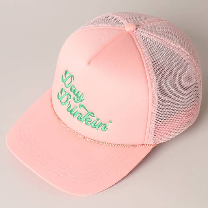 Fashion City - Wholesale Trucker Hat - Women's - Day Drinkin Texts Embroidery Mesh Back Trucker Hat11