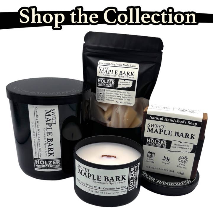 Holzer Handcrafted ® - Wholesale Jar/Filled Candle - Wood Wick Candle Sweet Maple Bark - Maple Chai + Vanilla Cream Scented | Natural | Hand-poured Coconut Soy Wax | 6 oz Modern Black Tin with Lid | Handmade | Non-toxic Phthalate-free Luxury Fragrance4