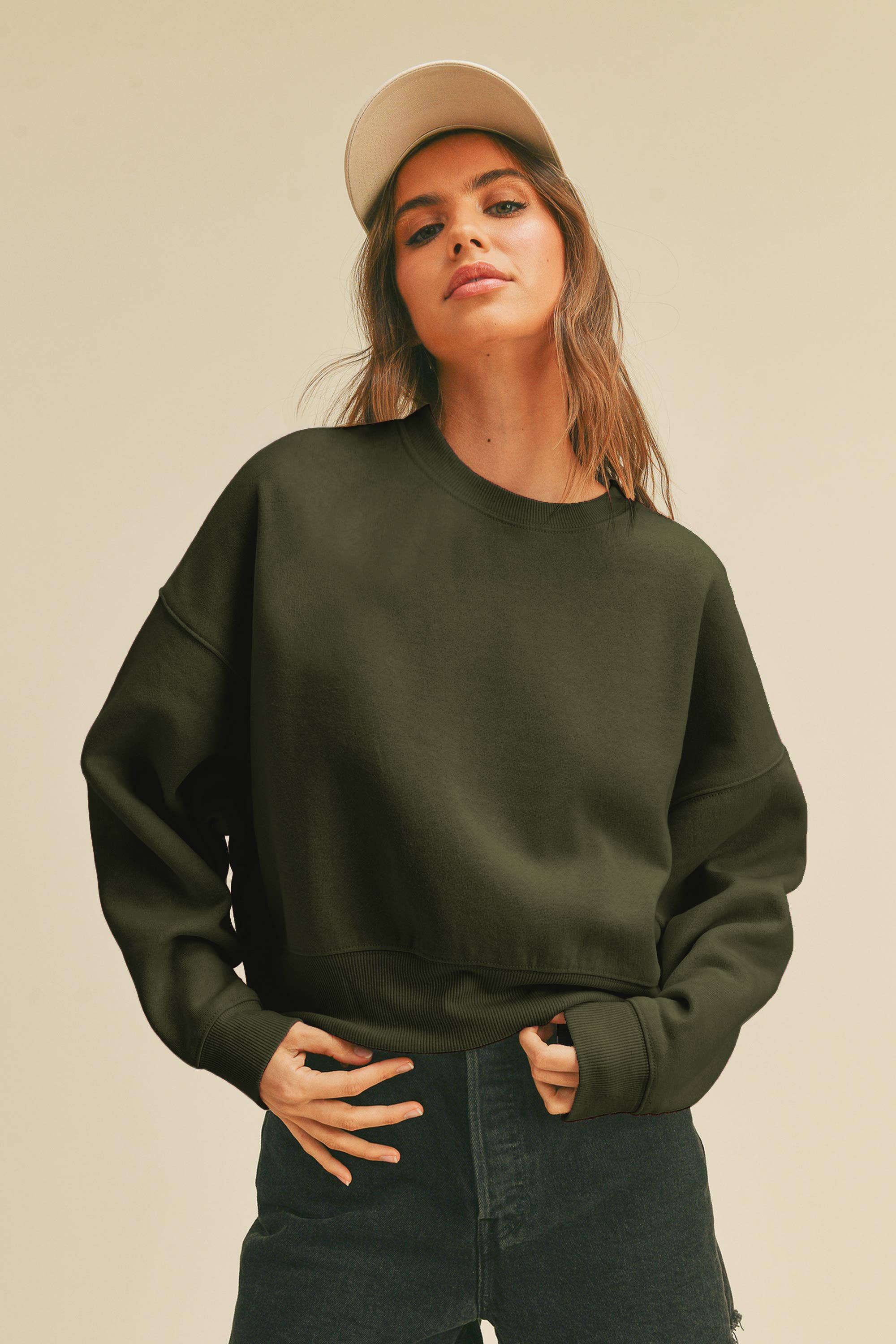 Honestee - Wholesale Sweatshirt - Women's - Blank Short Cropped Long Sleeve Sweatshirt5