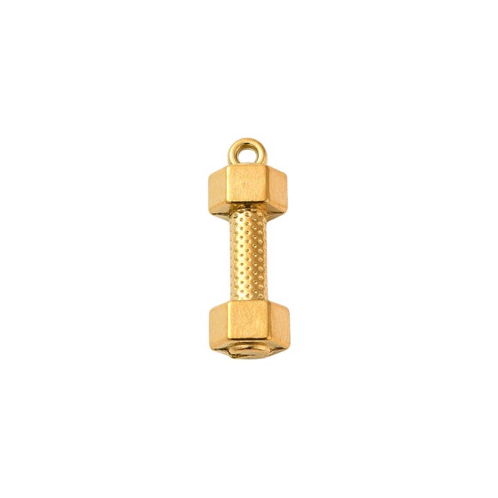 * Gold "Work it Out" Dumbbell Charm for wholesale by The Charm Bar Company