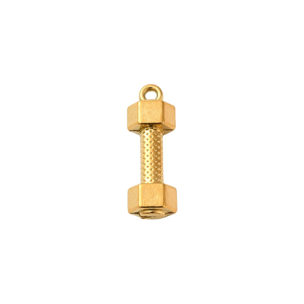 The Charm Bar Company - Wholesale Individual Charm/Pendant - * Gold "Work it Out" Dumbbell Charm