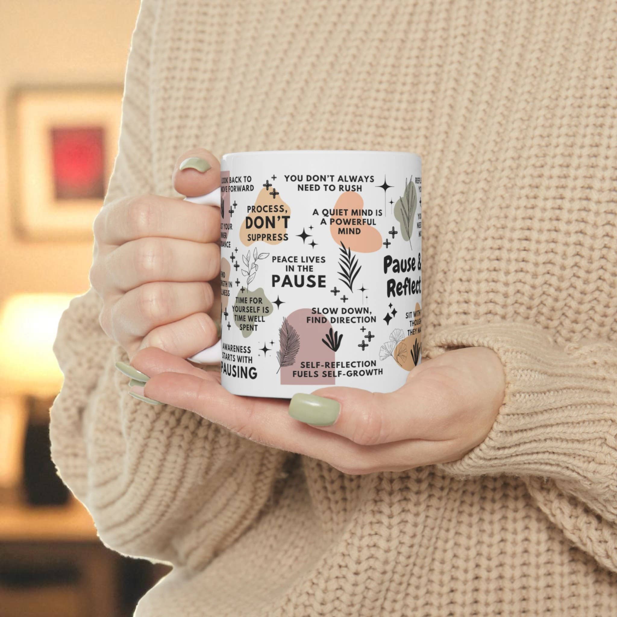 EMESLY - Wholesale Coffee Mug - Pause and Reflect Motivational Ceramic Coffee Mug; 11oz/15oz4