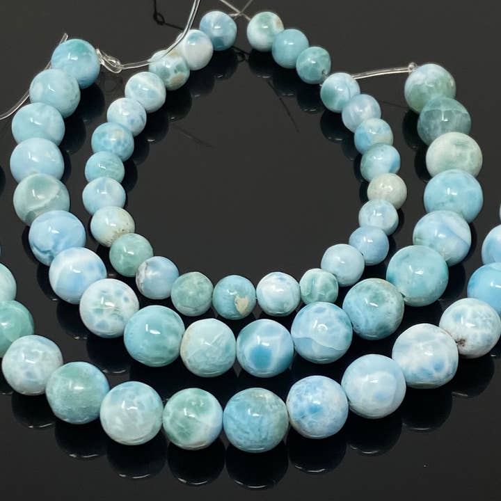 Akstar Gems - Vendita all'ingrosso Perline - Perline Larimar, perle di pietra preziosa, vere perle Larimar della Repubblica Dominicana — pietra Atlantis di qualità AAA, perline di pietra caraibica, filo da 17,8 cm4