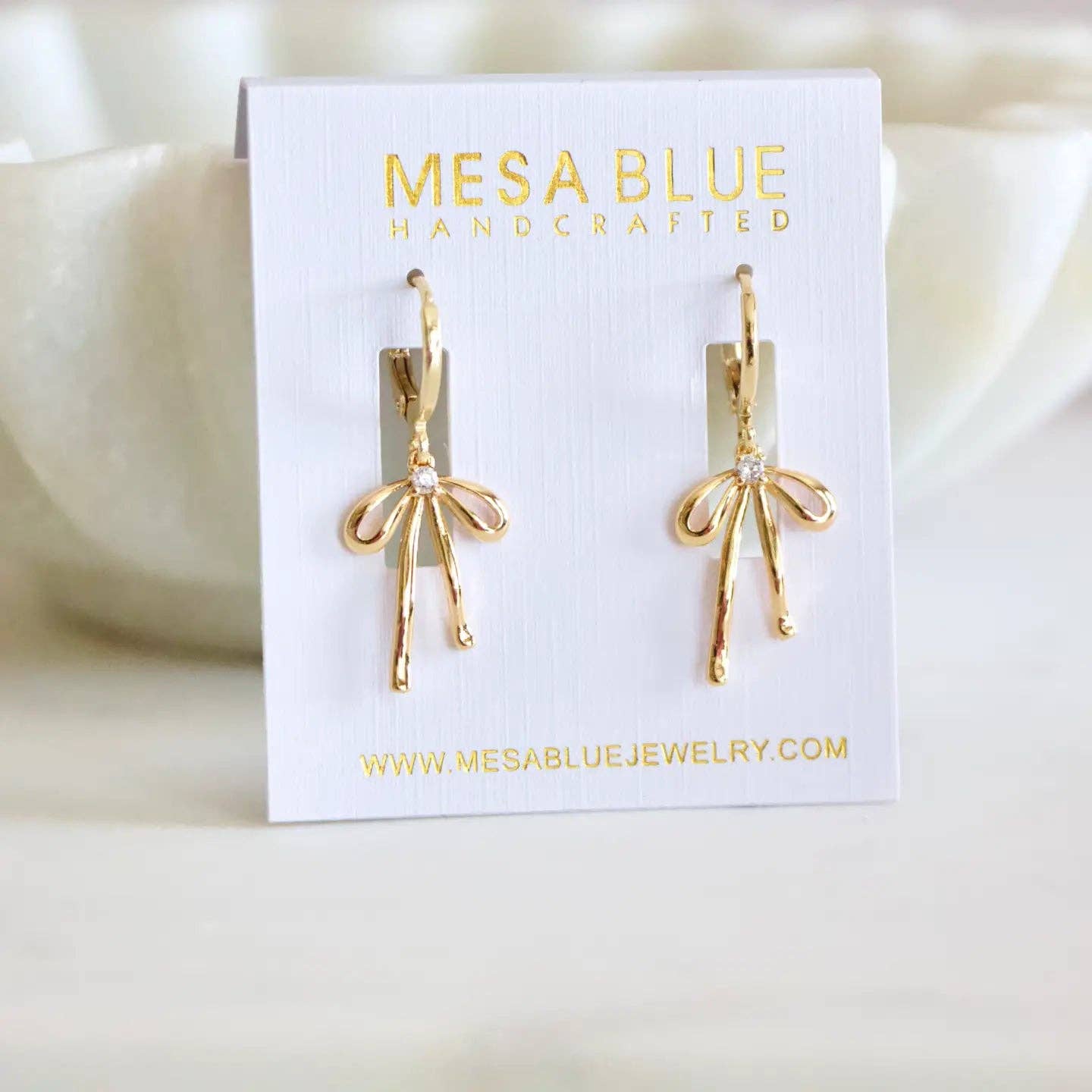 Mesa Blue - Wholesale Huggie Earrings - CZ Bow Huggie Earrings1