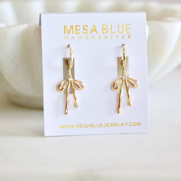 Mesa Blue - Wholesale Huggie Earrings - CZ Bow Huggie Earrings1