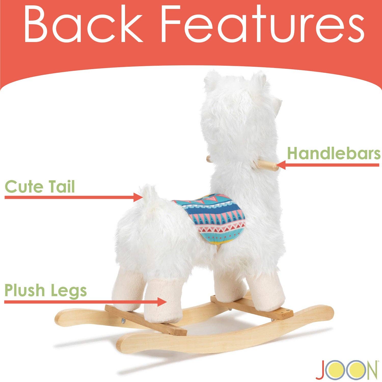 ShopBobbys - Wholesale Rocking Horse - Kids - JOON Lola Shaggy Hair Ride-On Llama Rocking Horse With Sound Effects, White7