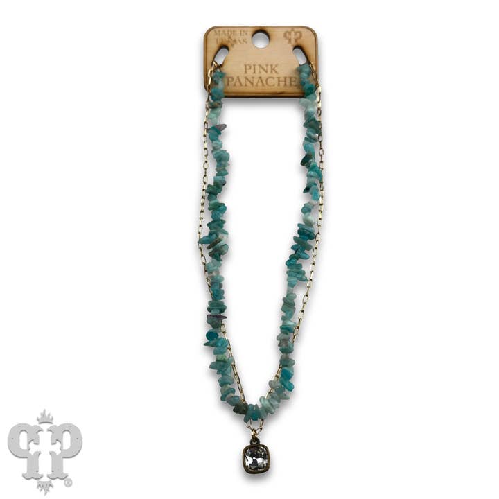 Pink Panache Brands - Wholesale Pendant/Charm Necklace - Chunky stone chip necklace with Austrian crystal