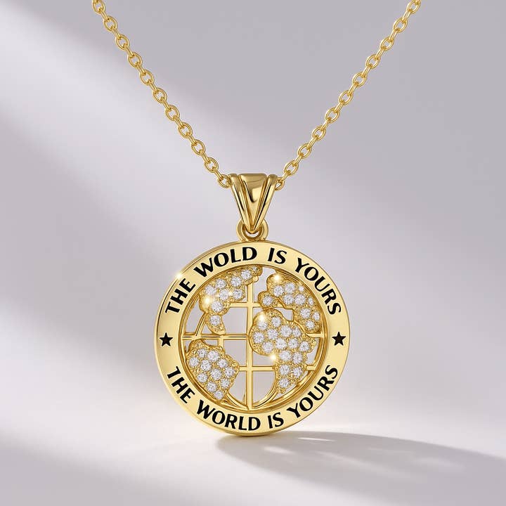 The World Is Yours Diamond Globe Pendant Necklace for wholesale by Evara Jewelry