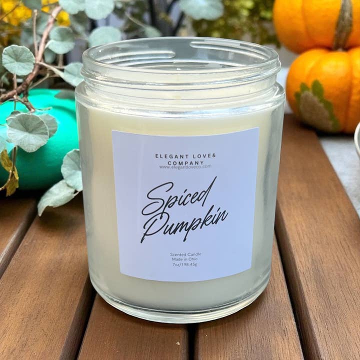Spiced Pumpkin Soy Candle | Handmade Fall Candle 7 oz for wholesale by Elegant Love &Co