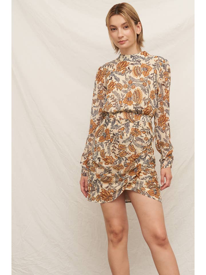 CREAM MULTICOLOR Long Sleeve Mock Neck Mini Dress for wholesale on Faire7