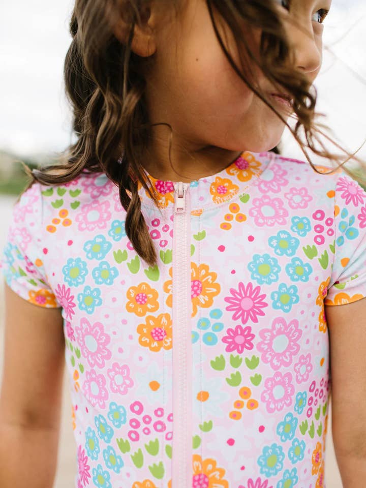 Ollie Jay - Wholesale One Piece Swimsuit - Kids - Zoey Swim in Pink Flowers | Girls UPF 50 Swimwear2