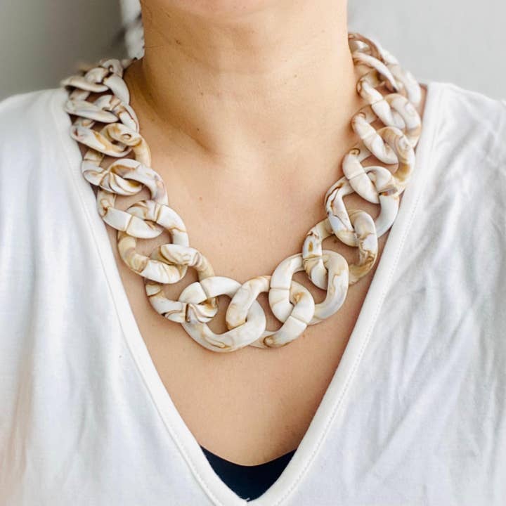 Tiny Gift Society - Wholesale Link & chain necklace - Chunky Chain Flat Link Necklace | Boho Acrylic Cuban Jewelry10