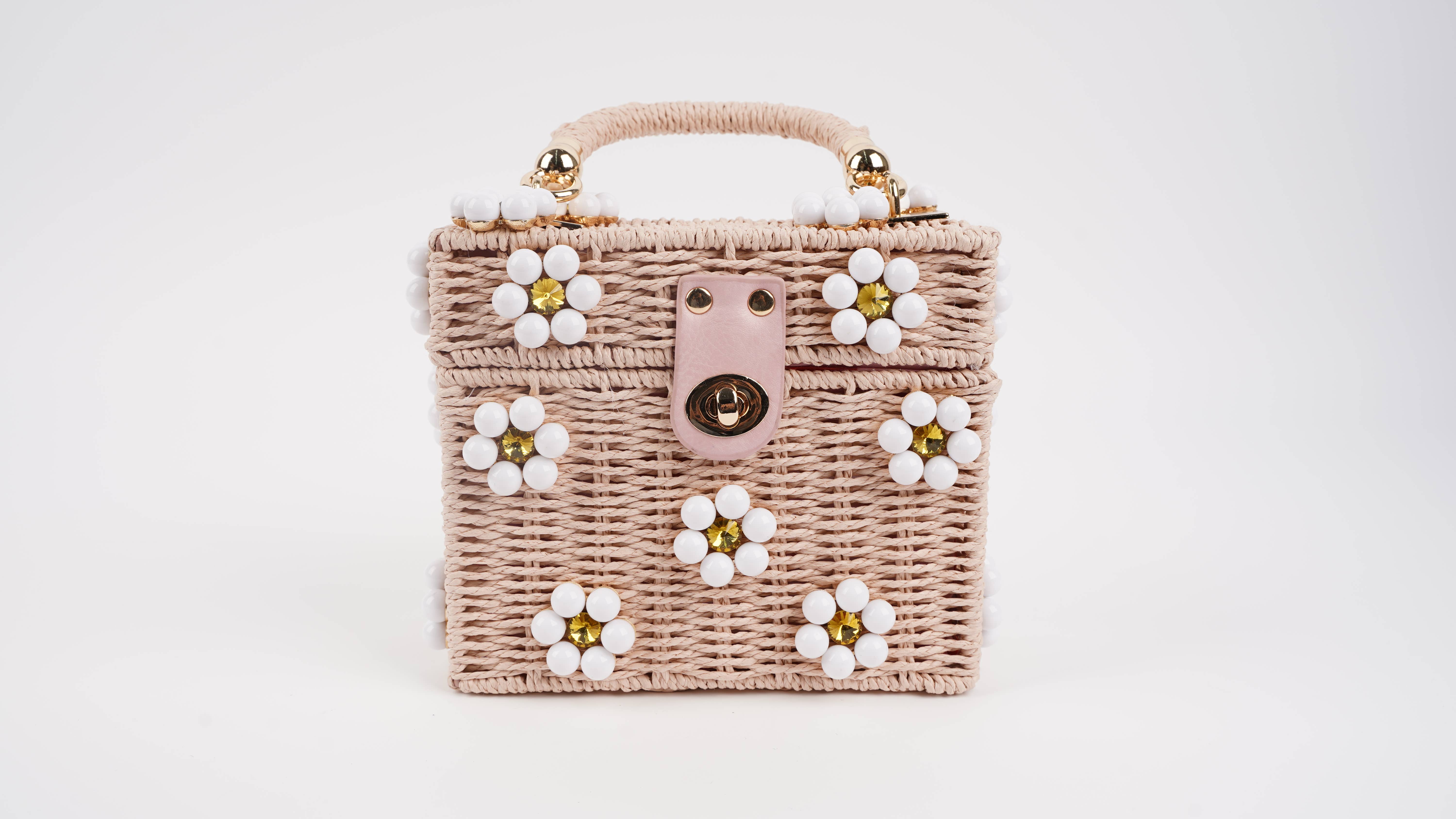 By Jenna Lee - Wholesale Top Handle Bag - Women's - Wicker Bucket Daisy Flower Purse4