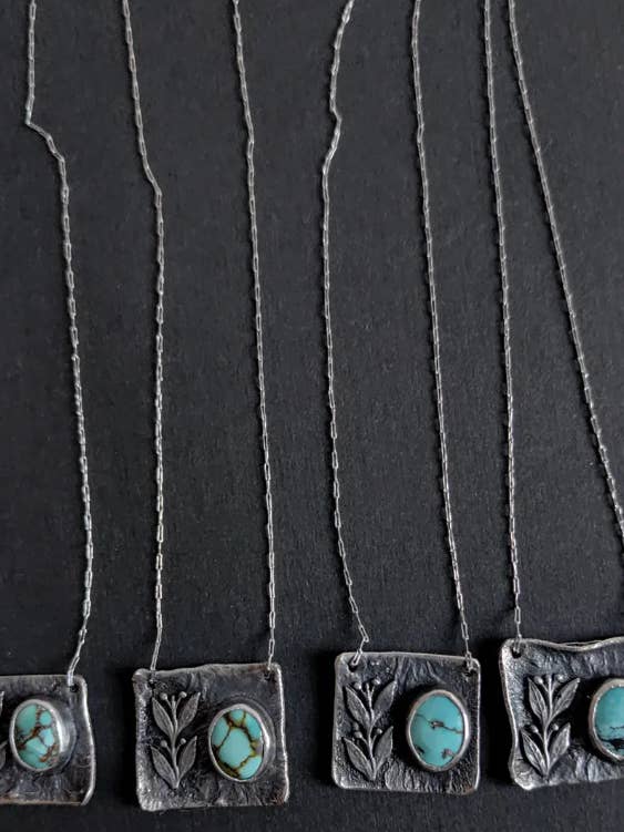 Natural turquoise small leaves pendant for wholesale by Natalia Araya- Jewelry