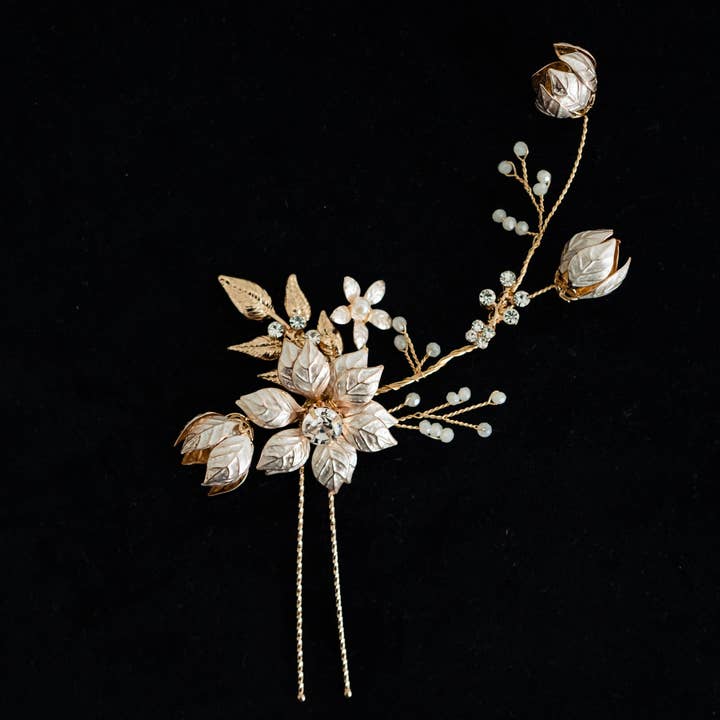 Esme Rose Gold Floral Hair Pin for wholesale by Brides and Belts