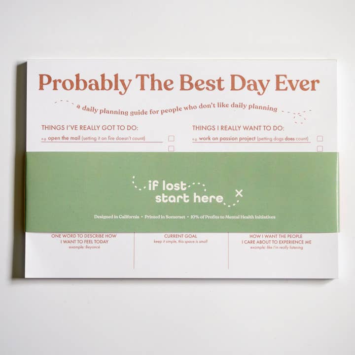 Probably The Best Day Ever – Wellbeing Planner & Notepad for wholesale by If Lost Start Here